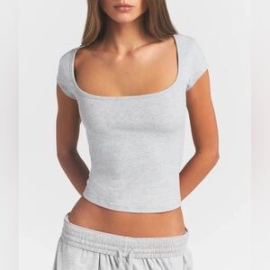 Skims Cotton Jersey Scoop Neck T-Shirt Light Heather Grey M Cap Sleeve